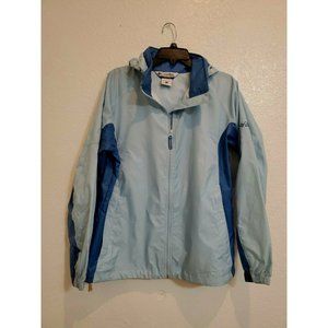 Columbia Jacket Women's Large Light blue Windbreaker Full Zip Hooded PACKABLE